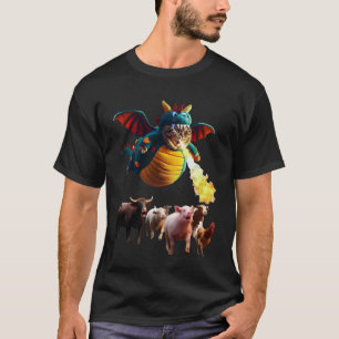 Grappige Draak Kat Meme Vuur Ademende Boerderij Ka T-shirt