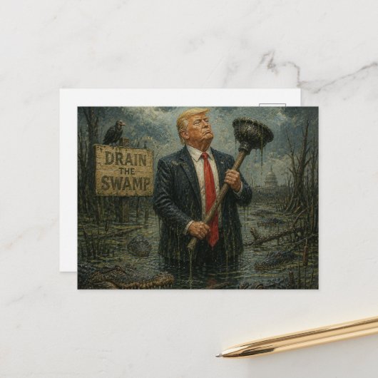 Grappige Drain the Swamp Briefkaart (Voorkant / Achterkant in situ)