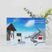 Grappige Draken Sneeuwman Winter Vakantie Feestdagenkaart (Staand voorkant)