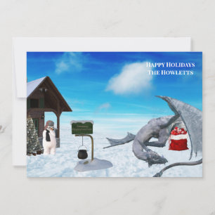 Grappige Draken Sneeuwman Winter Vakantie Feestdagenkaart