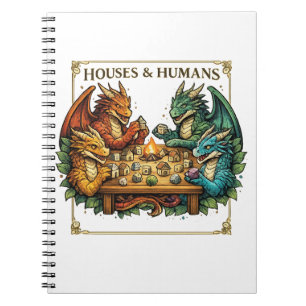 Grappige Drakenhuizen en Mensen Fantasy Kunst Notitieboek