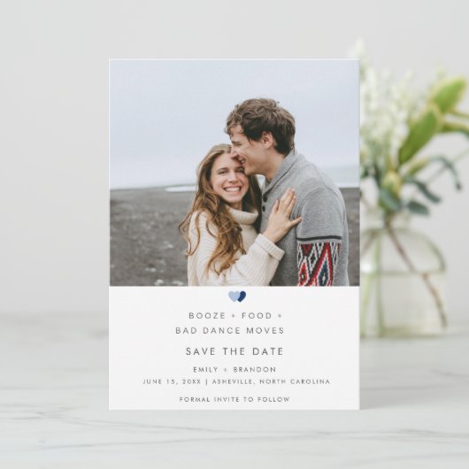Grappige drank Bad Dance Moves bruiloft foto Save The Date (Staand voorkant)