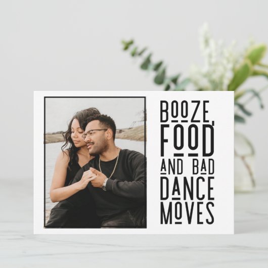 Grappige drank eten slechte dans beweegt foto brui save the date (Staand voorkant)