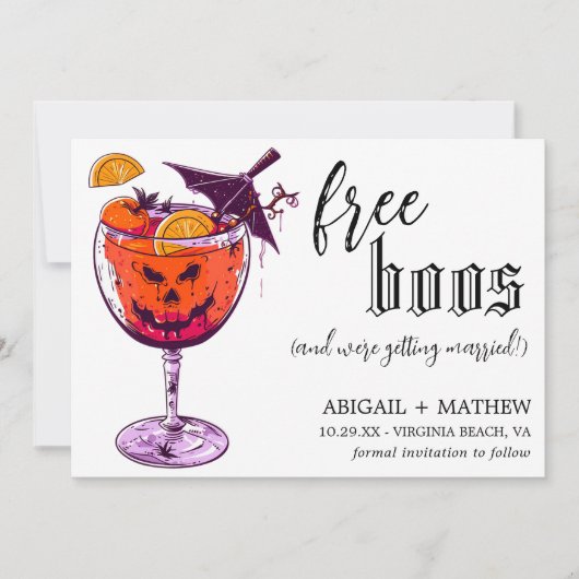 Grappige Drank Gratis Boos Foto Halloween Bruiloft Save The Date (Voorkant)