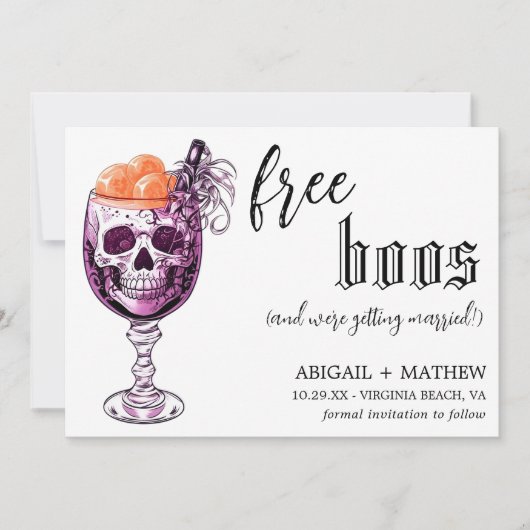 Grappige Drank Gratis Boos Foto Halloween Bruiloft Save The Date (Voorkant)