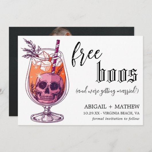 Grappige drank gratis booze foto halloween bruilof save the date (Voorkant / Achterkant)
