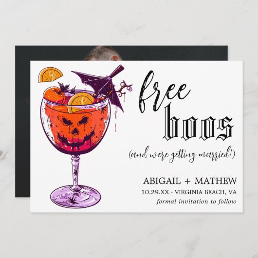 Grappige drank gratis bruidsmeisje foto halloween  save the date (Voorkant / Achterkant)