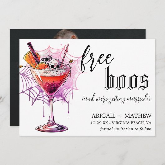 Grappige drank gratis foto's van Halloween bruilof Save The Date (Voorkant / Achterkant)