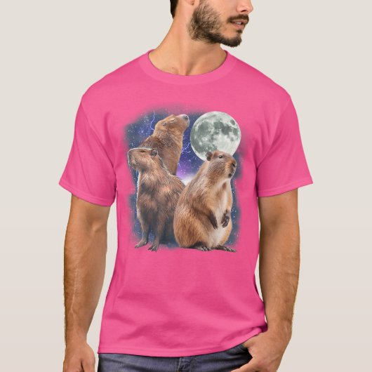 Grappige drie capybara maan 3 capybara hoofd knaag t-shirt (Voorkant)