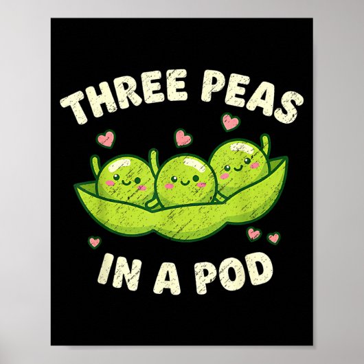 Grappige Drie Erwten In Een D Schattig Kawaii  Poster (Voorkant)