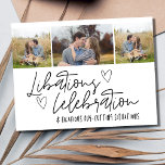 Grappige Drie Foto Bruiloft Save the Date Aankondigingskaart<br><div class="desc">Maak je klaar om het podium te zetten voor je speciale dag met onze "Libations, Celebration and Hilarious Rug-cutting Situations" Bruiloft Save the Date Kaart! Dit unieke en leuke ontwerp legt de geest van uw aankomende viering perfect vast. Pas de voorkant aan met drie van je favoriete verloving foto's en...</div>