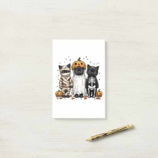 Grappige drie Halloween katten Post-it® Notes (Op bureau)