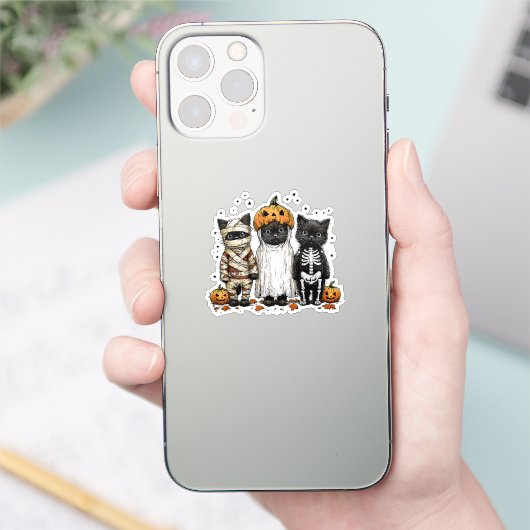 Grappige drie Halloween katten Sticker (Telefoon)