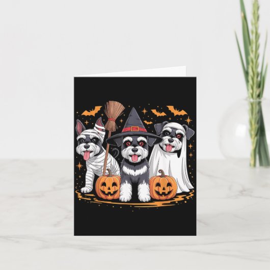 Grappige Drie Miniatuur Schnauzer Pompoen Hallowee Kaart (Voorkant)