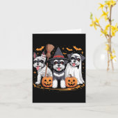 Grappige Drie Miniatuur Schnauzer Pompoen Hallowee Kaart (Gele Bloem)