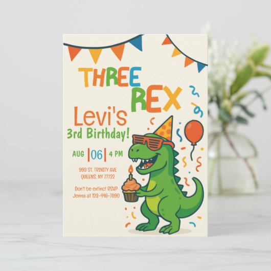 Grappige Drie Rex 3e Dinosaurus Verjaardag Kaart (Staand voorkant)