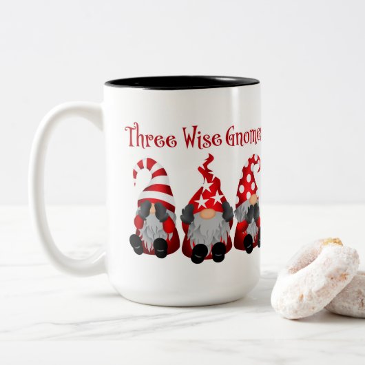 grappige drie wijze kerst tweekleurige koffiemok (Met donut)