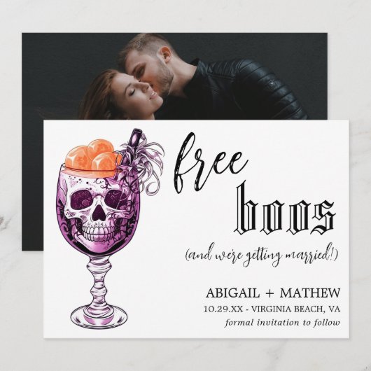Grappige Drink Gratis Boos Foto Halloween Bruiloft Save The Date (Voorkant / Achterkant)