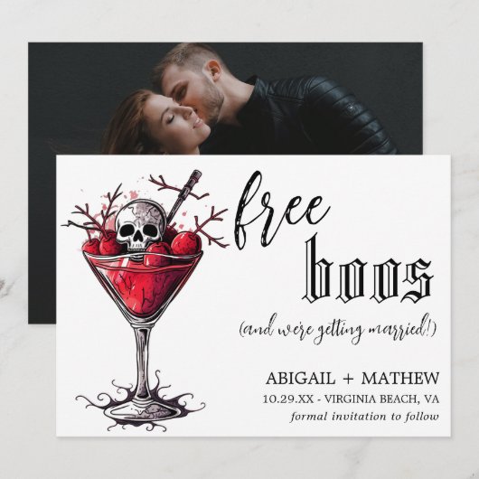 Grappige Drink Gratis Boos Foto Halloween Bruiloft Save The Date (Voorkant / Achterkant)