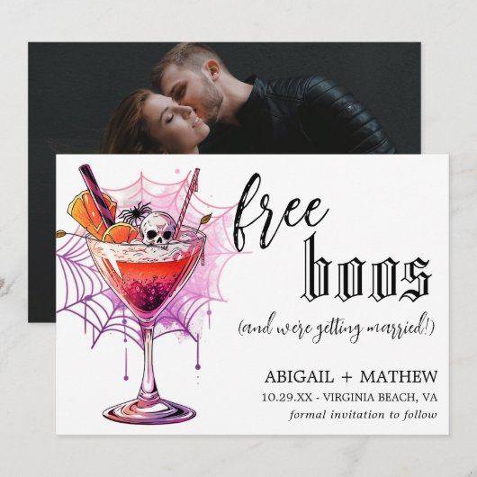 Grappige Drink Gratis Boos Foto Halloween Bruiloft Save The Date (Voorkant / Achterkant)