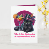 Grappige Drinken met Mate Zwarte Kat Kaart (Gele Bloem)