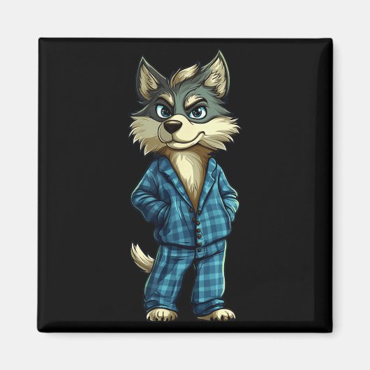Grappige Dromerige Wolf In Pyjama Outfit Voor Slap Magneet (Voorkant)