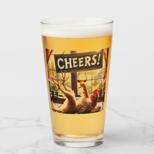 Grappige Dronken Haan Bierglas Glas (Voorkant gevuld)