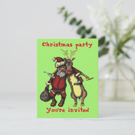 Grappige dronken kerstman en rudolph kerstkaart kaart (Staand voorkant)