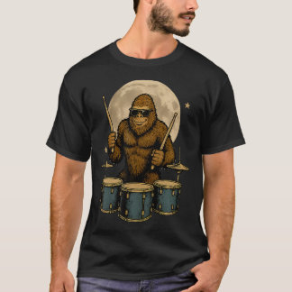 Grappige Drummer Bigfoot Speelt op Drums Rockmuzie T-shirt