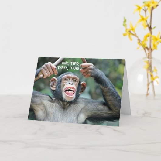 Grappige drummer Chimp Four Count Wenskaart Kaart (Gele Bloem)