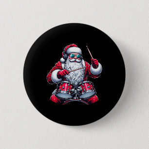 Grappige Drummer Kerstman Xmas Sinterklaas Speelt Ronde Button 5,7 Cm