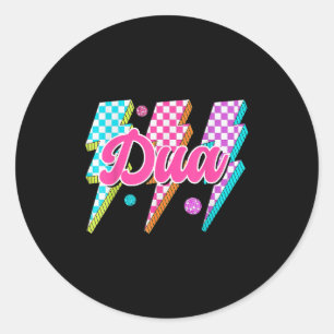 Grappige Dua Lightning Bolt Checkered I Love Dua 8 Ronde Sticker