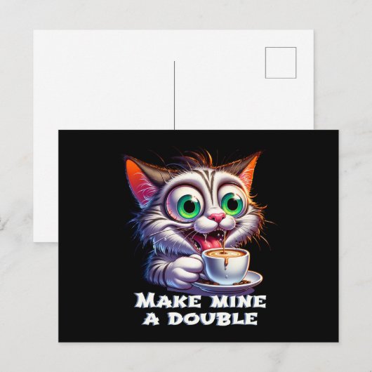 Grappige dubbele espresso kat briefkaart (Voorkant / Achterkant)
