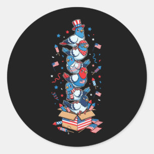Grappige Duif Amerikaanse Vlag Herdenkingsdag 4e Ronde Sticker