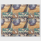 Grappige Duif Bowling Strike Cartoon Kunst Cadeaupapier (Vlak)