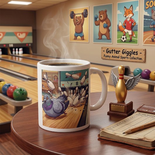 Grappige Duif Bowling Strike Cartoon Kunst Koffiemok