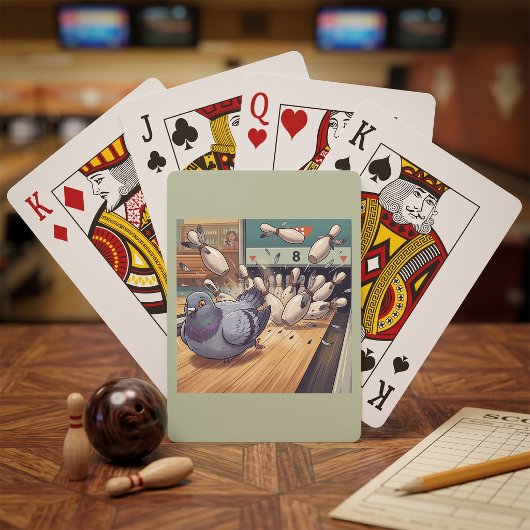 Grappige Duif Bowling Strike Cartoon Kunst Pokerkaarten