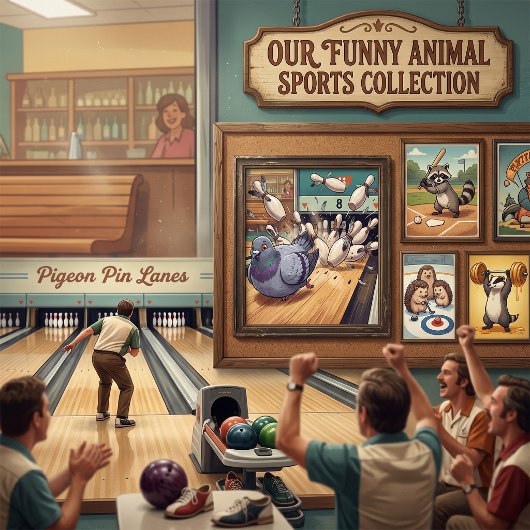 Grappige Duif Bowling Strike Cartoon Kunst Poster