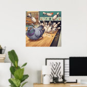 Grappige Duif Bowling Strike Cartoon Kunst Poster (Thuiskantoor)