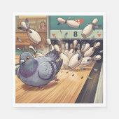 Grappige Duif Bowling Strike Cartoon Kunst Servet (Voorkant)