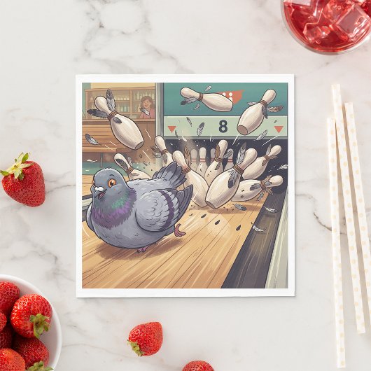 Grappige Duif Bowling Strike Cartoon Kunst Servet