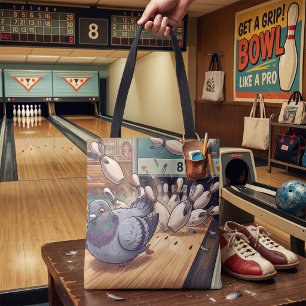 Grappige Duif Bowling Strike Cartoon Kunst Tote Bag