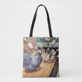 Grappige Duif Bowling Strike Cartoon Kunst Tote Bag (Voorkant)