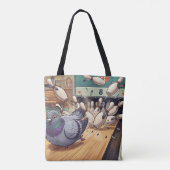 Grappige Duif Bowling Strike Cartoon Kunst Tote Bag (Achterkant)