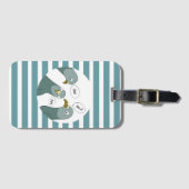 Grappige duif groeten met blauwe strepen bagagelabel (Voorkant (horizontaal))