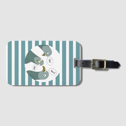 Grappige duif groeten met blauwe strepen bagagelabel (Voorkant (horizontaal))