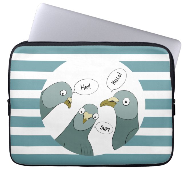 Grappige duif groeten met blauwe strepen laptop sleeve (Voorkant)