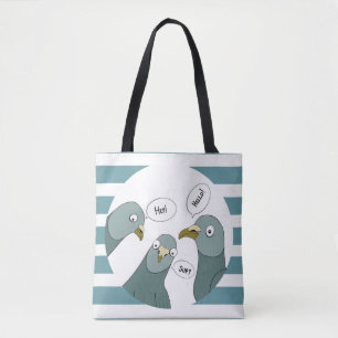 Grappige duif groeten met blauwe strepen tote bag