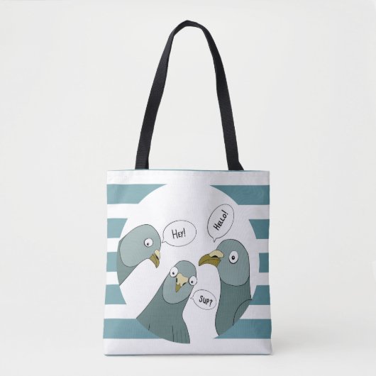 Grappige duif groeten met blauwe strepen tote bag (Voorkant)