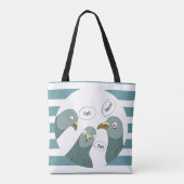 Grappige duif groeten met blauwe strepen tote bag (Achterkant)